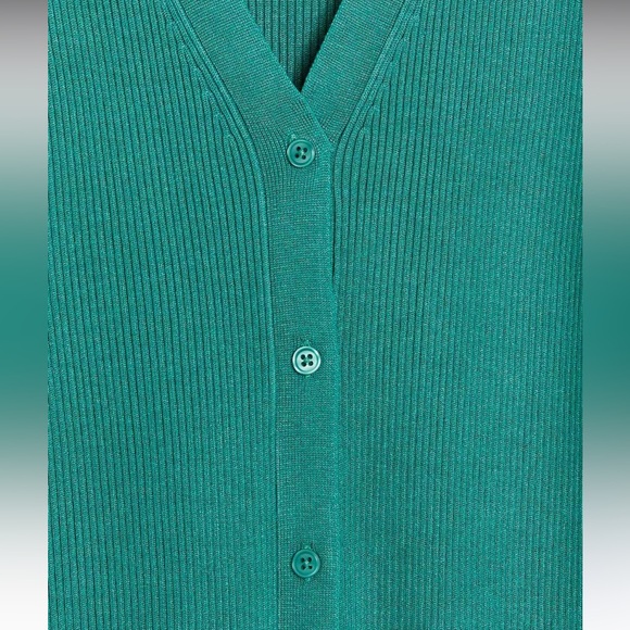 GUC GREEN LONG BUTTON DOWN RIBBED CARDIGAN SWEATER DRESS - Picture 3 of 7
